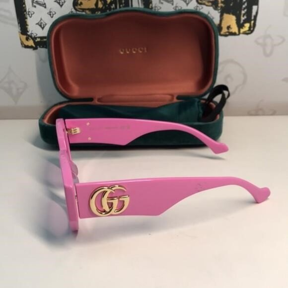 New Authentic ✨ Authentic Gucci GG1421S 004 Sunglasses – Pink Geometric Cat-Eye - Picture 9 of 13